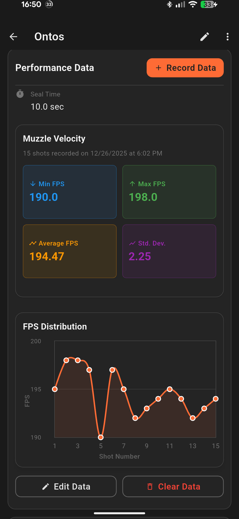 BlasterScribe performance data view showing FPS tracking stats and charts